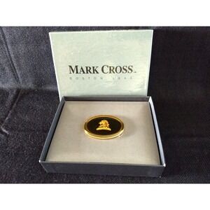 Mark Cross Money Clip Lions Head Logo Oval Black Gold-Tone Original Box Rare NOS
